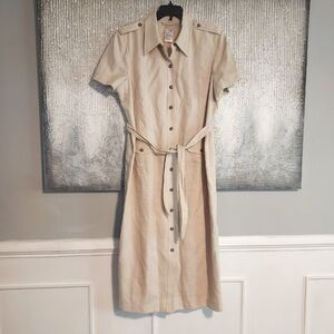 PLAZA SOUTH 100% Linen Tan Button-Down Shirt Dress Sz-18
